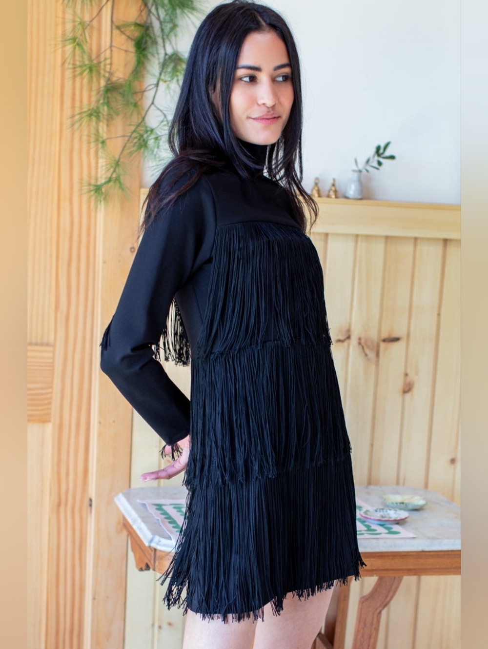 Emerson Fry Short Fringe Dress - Black Ponte